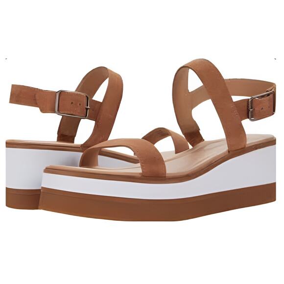 Lucky Brand LK-Tamri Suede Strap Wedge Platform Summer Sandals Cognac sz 9M NEW - Picture 2 of 12